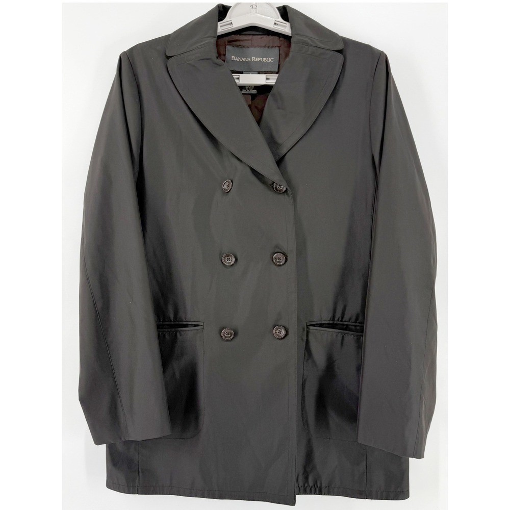 Banana Republic Trench Coat Women's Small Double Breasted Black Jacket